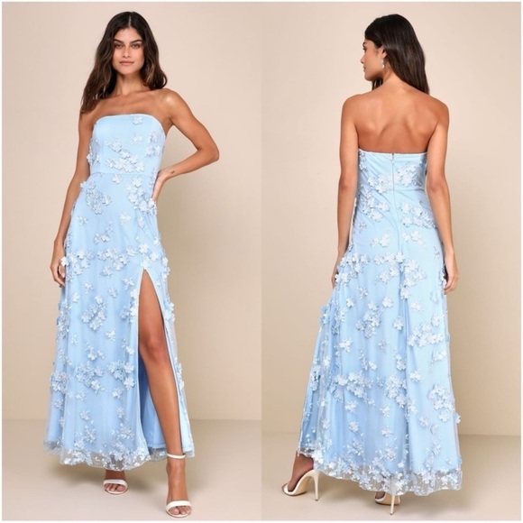 Lulus Dresses & Skirts - LULU'S Rare Presence Powder Blue
3D Floral Embroidered Maxi Dress